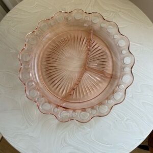 ⭐️$5 when bundled! ⭐️Anchor Hocking pink glass dish Plate Lace edge Old Colony